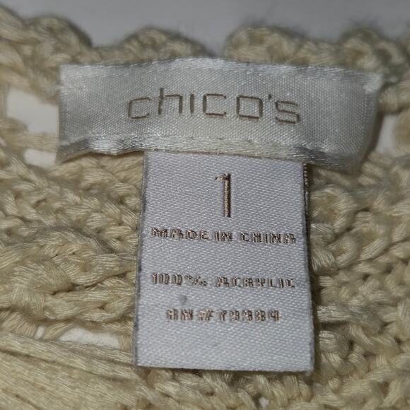 Chicos Womens Size 1 Medium Open Crochet Top Pullover Boho Hippie Festival - Picture 2 of 11